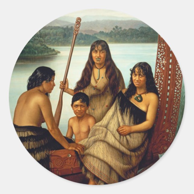 Adesivo Redondo 'Three Maori Girls and a Boy' - Lindauer Sticker (Frente)