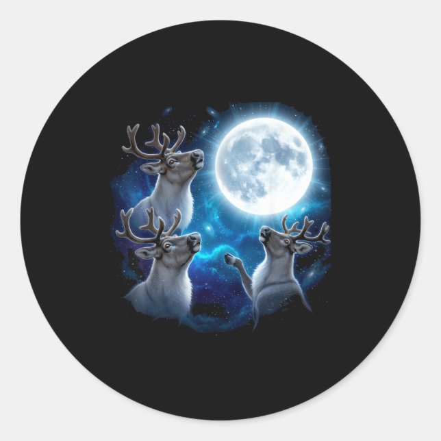 Adesivo Redondo Three Reindeer Howling At The Moon Merry Christmas (Frente)