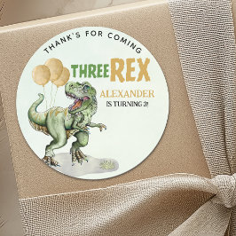 Adesivo Redondo Three Rex - Birthday Boy 3rd with Dinosaur Theme