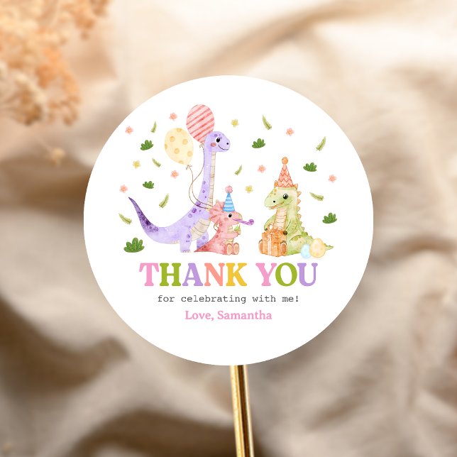 Adesivo Redondo Three Rex Dinosaur Birthday (Dinosaur 3rd Birthday Sticker)