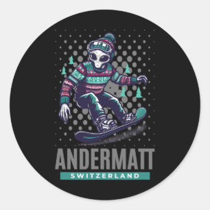 Adesivo Redondo Thrills Cósmicos - Snowboard De Alienígena No Ande
