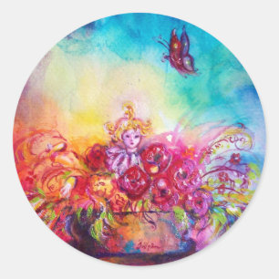 ADESIVO REDONDO THUMBELINA, CESTA DA FLOR E BORBOLETA