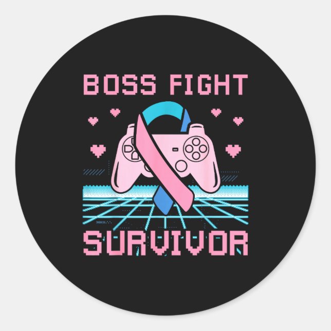 Adesivo Redondo Thyroid Cancer Awareness Boss Fight Survivor Gamer (Frente)