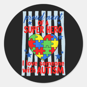 Adesivo Redondo Tia Orgulhosa Super-Herói Coração de Puzzle Consci