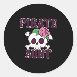 Adesivo Redondo Tia Pirata Cartoon Skull Engraçado Família Hallowe