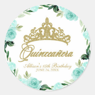 Adesivo Redondo Tiara Brilhante de Deus Quinceanera Floral Turques