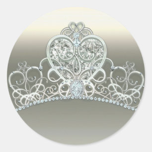 Adesivo Redondo Tiara de Aniversário Princesa Coração de Marfim Pl