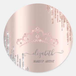 Adesivo Redondo Tiara de Diamantes Modernos Rosa Dourado Prata Pin