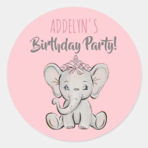 Adesivo Redondo Tiara de Elefante Princesa Rosa Aniversário Infant