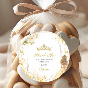Adesivo Redondo Tiara Floral Dourada Amarela de Agradecimento Quin