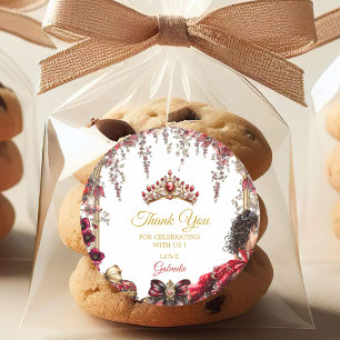 Adesivo Redondo Tiara Floral Vermelha Dourada Quinceañera