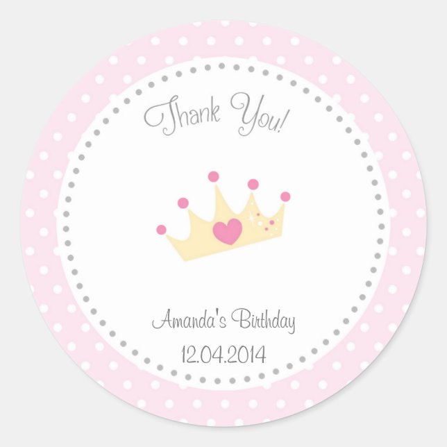 Adesivo Redondo Tiara Little Princess Birthday Sticker (Frente)