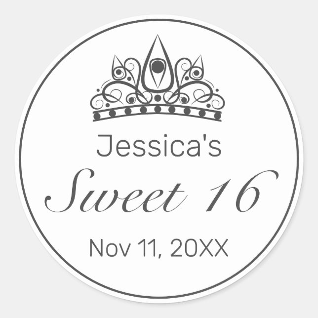 Adesivo Redondo Tiara Moderno Mínimo Negro Negro Branco 16 (Frente)