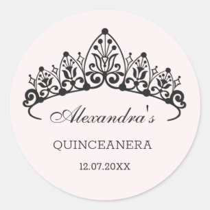 Adesivo Redondo Tiara preta moderna Quinceanera