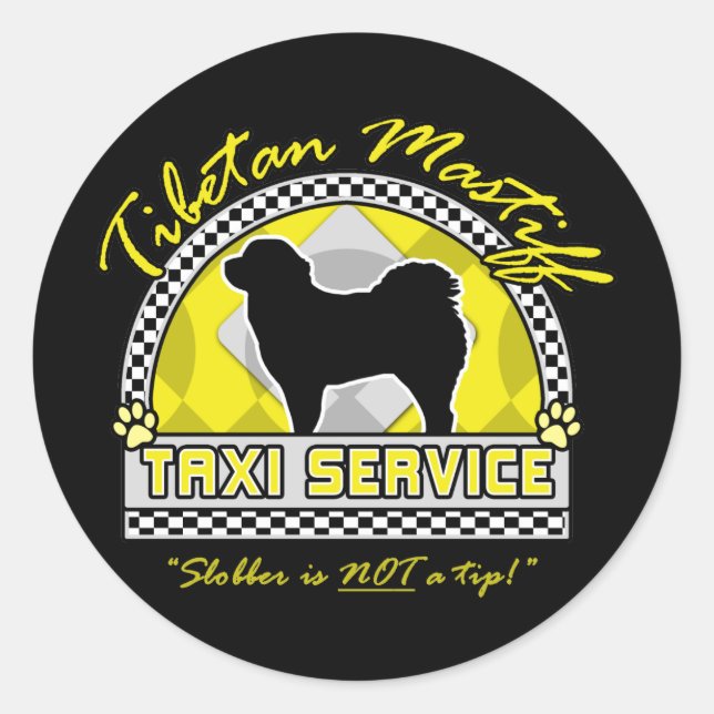 Adesivo Redondo Tibetan Mastiff Taxi Service (Frente)