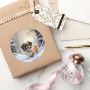Adesivo Redondo Tibetan Spaniel Deixe Nevar Natal