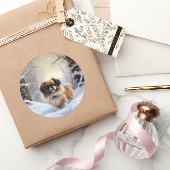 Adesivo Redondo Tibetan Spaniel Deixe Nevar Natal  (Presentear)