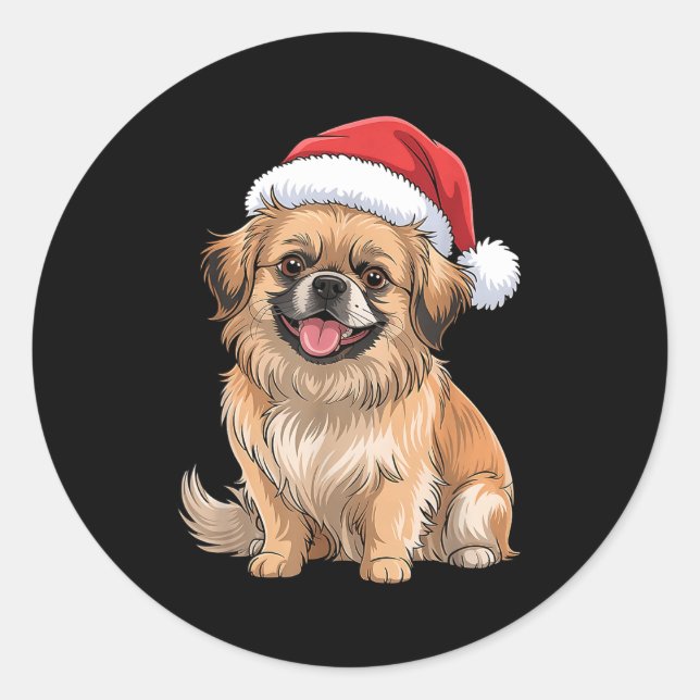 Adesivo Redondo Tibetan Spaniel Dog Christmas Santa Hat Pet Dog Lo (Frente)