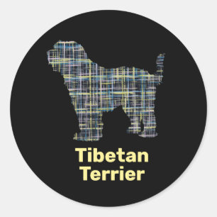 Adesivo Redondo Tibetano Terrier Dog Silhouket Amarelo e Preto