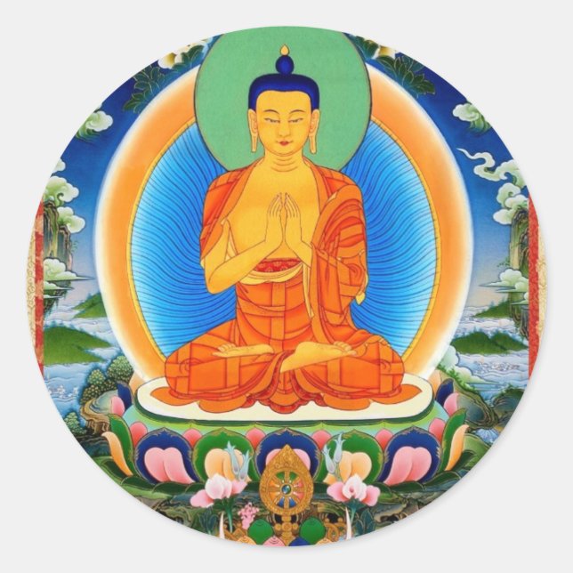 Adesivo Redondo Tibetano Thangka Prabhutaratna Buddha (Frente)