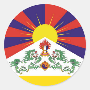 Adesivo Redondo Tibete, Leões de Neve, Bandeira Tibetana - Os Hima