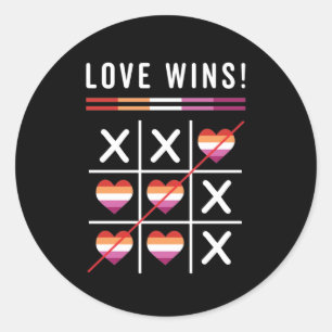 Adesivo Redondo Tic Tac Toe Love ganha orgulho lésbico LGBTQ