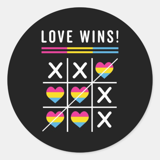 Adesivo Redondo Tic Tac Toe Love ganha Orgulho Pansexual LGBTQ (Frente)