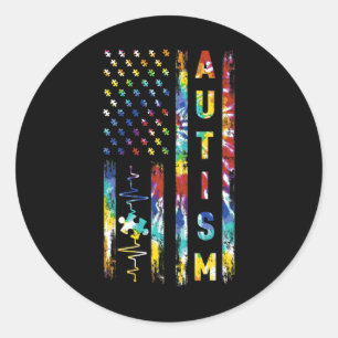 Adesivo Redondo Tie Dye American Flag Autism Awarse Support Tea