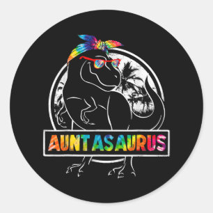Adesivo Redondo Tie Dye Auntasaurus Tia Dinosaur Rex Mothe