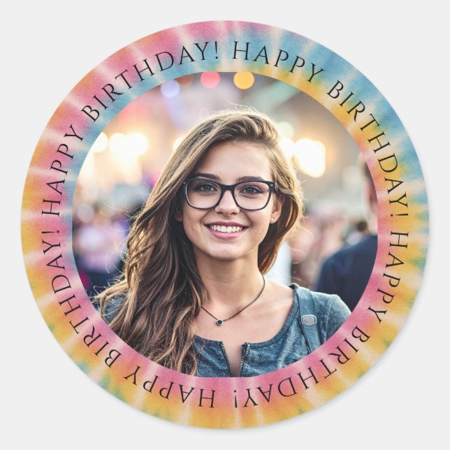 Adesivo Redondo Tie Dye Birthday Photo Envelope Seal Sticker  (Frente)