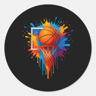 Adesivo Redondo Tie Dye Engraçado De Basquete Colorido, Presente E