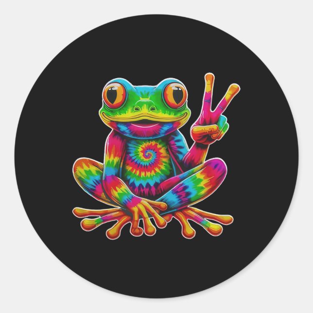 Adesivo Redondo Tie-dye Frog Peace Sign Hippie Christmas Frog  (Frente)