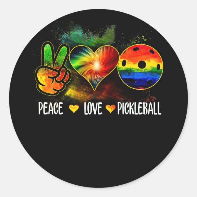 Adesivo Redondo Tie Dye Peace Love Pickleball Lover (Frente)