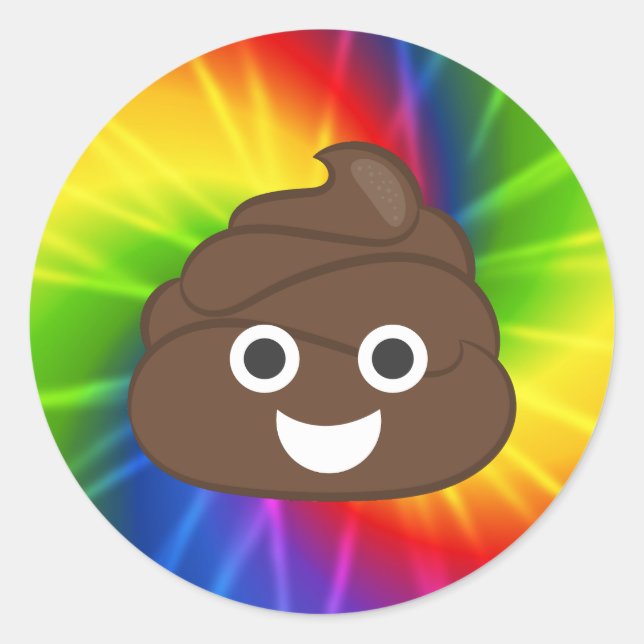 Adesivo Redondo Tie Dye Rainbow Poo Emoji Stickers (Frente)