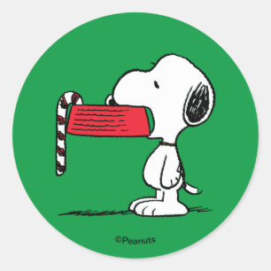 Adesivo Redondo Tigela de comida de cana de açúcar do Snoopy Pea