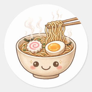 Adesivo Redondo Tigela de Ramen Kawaii Sopa de Macarrão Arte de Co