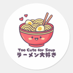 Adesivo Redondo Tigela de Ramen Vermelho Kawaii Cartoon