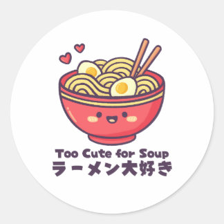 Adesivo Redondo Tigela de Ramen Vermelho Kawaii Cartoon