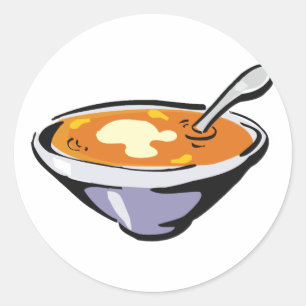 Adesivo Redondo Tigela de Sopa de Tomate com Colher