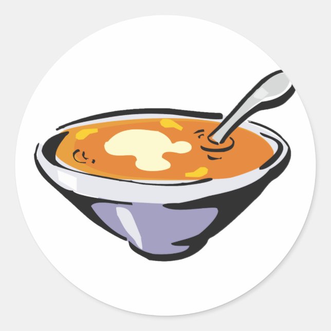 Adesivo Redondo Tigela de Sopa de Tomate com Colher (Frente)