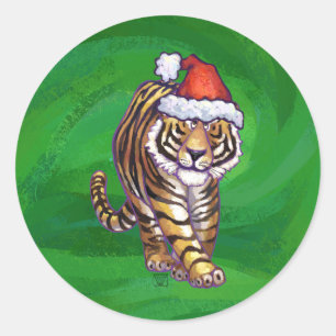 Adesivo Redondo Tiger Christmas On Green