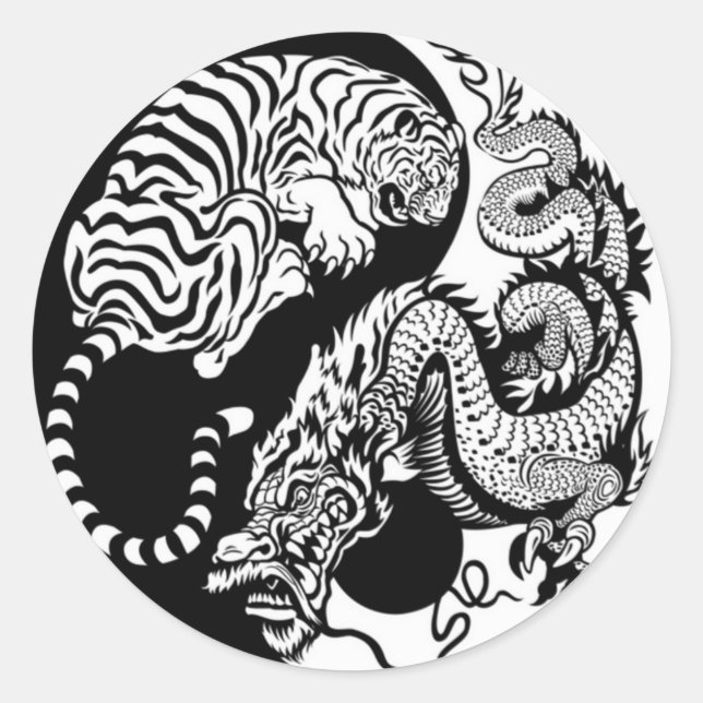 Adesivo Redondo Tiger E Dragon Yin/Yang (Frente)