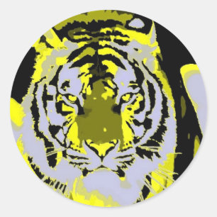 Adesivo Redondo Tiger Face Pop Art