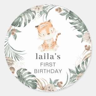 Adesivo Redondo Tiger Floral Greenery Round