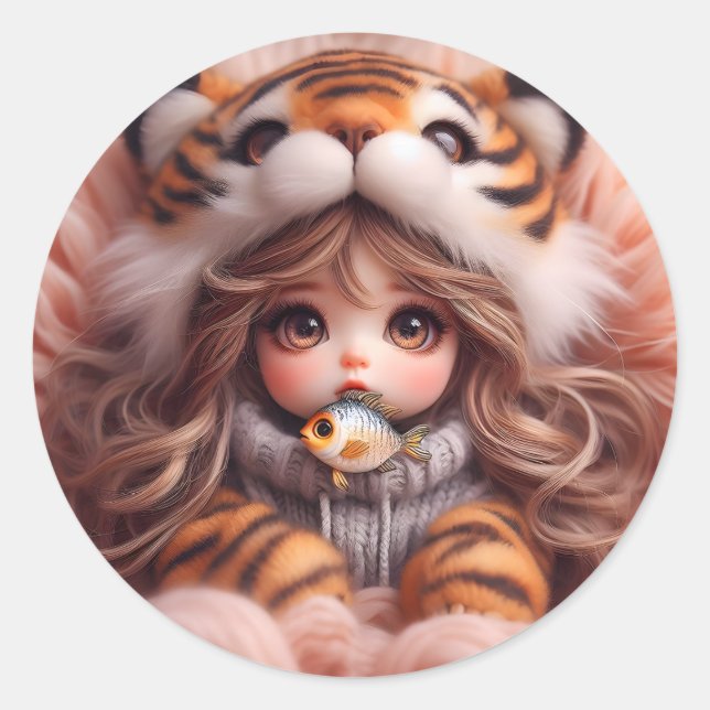 Adesivo Redondo Tiger Hat Doll Sticker (Frente)