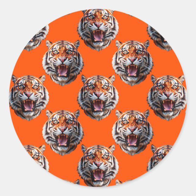Adesivo Redondo Tiger Head Pattern Design Orange  (Frente)
