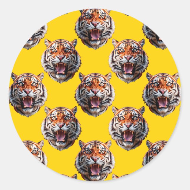 Adesivo Redondo Tiger Head Pattern Design Yellow  (Frente)