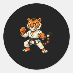 Adesivo Redondo Tiger Karate Funny Black Belt Boys Meninas
