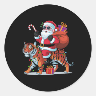 Adesivo Redondo Tiger Lover Xmas Lighting Papais noeis pilotando T