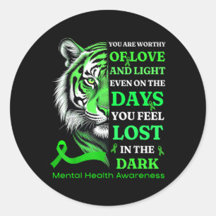 Adesivo Redondo Tiger Motivation Green Ribbon Mental Health Awar
